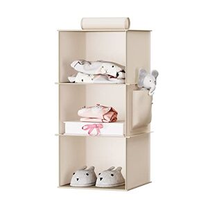 YOUDENOVA Étagère de Penderie à Suspendre Pliable,3 Niveaux,Rangement de Placard Suspendu,Organisateur de Vêtements avec Renfort Intérieur,Rangement Chaussure Beige - Publicité