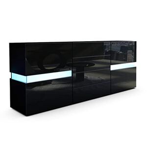Vladon Sideboard Flow, Noir Mat/Noir Haute Brillance y Compris LED Commode Moderne avec vitrage Ambient Light pour Votre Espace de Vie (177 x 75 x 39 cm) - Publicité