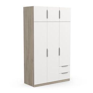 Demeyere Armoire Dressing avec Penderie Moderne 6 Portes 5 Etagères 2 Tiroirs – Coloris Chêne Kronberg & Blanc Mat-119, Bois d'ingénierie, Gris, 119,4 x 51,1 x 203 cm - Publicité