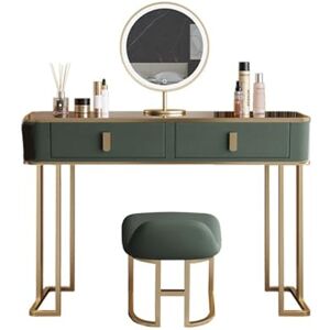 BAOLIANG Table pour Chambre à Coucher Commode Meuble de Rangement Table de Chevet Chambre Moderne Minimaliste Bois Table de Maquillage LED Miroir Vert Table de Maquillage de Luxe Table D'écriture (Color : Wit - Publicité