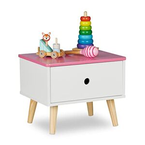 Relaxdays Table de Chevet pour Enfant, avec tiroir, HLP 31x38x30 cm, Chambre, Petite Commode, Bois et MDF, Blanc-Rose - Publicité