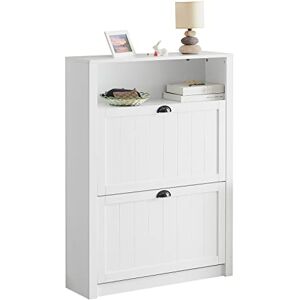 SoBuy Meuble de Rangement à Chaussures Armoire à Chaussures Commode à Chaussures 2 abattants et Compartiment supplémentaire 80x24x110 cm, FSR87-W - Publicité