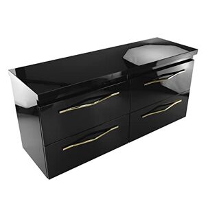 paplinskimoebel Armoire de salle de bain ultra brillante avec plan de travail pour lavabo posé Taille 120 cm Double armoire avec plan de travail Quatre tiroirs Noir et noir - Publicité