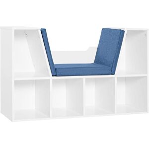 HOMCOM Bibliothèque Banc 2 en 1 Design Contemporain 6 casiers 3 Coussins fournis 102L x 30l x 61H cm Blanc Bleu - Publicité