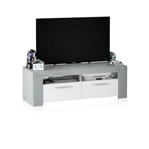 LOUNGITUDE Meuble TV avec 2 portes et 2 niches de rangement L120 cm Blanc/béton - Publicité