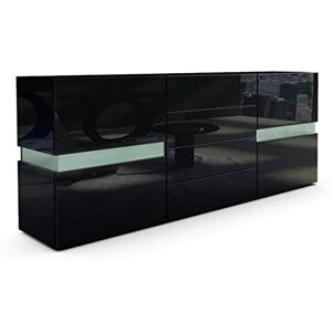 Vladon Sideboard Flow, Noir Haute Brillance/Noir Haute Brillance Commode Moderne avec vitrage Ambient Light pour Votre Espace de Vie (177 x 75 x 39 cm) - Publicité