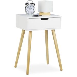 Relaxdays , blanc Table de chevet, petit meuble, design moderne,1 tiroir, pour lit avec sommier HlP 60x40x30cm, nature, MDF, 60 x 40 x 30 cm - Publicité