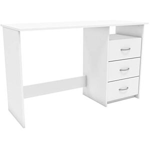 Demeyere Aristote Bureau Informatique avec Rangement 3 tiroirs et 1 Niche, Panneau de Particules, Blanc Mat, 123x50x76,5 cm - Publicité