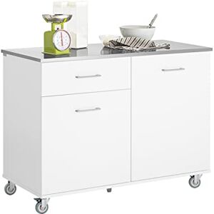 SoBuy Desserte de Cuisine sur roulettes Chariot de Cuisine Îlot de Cuisine Buffet avec Plan de Travail, Tiroir et 2 Portes, Blanc, 120x56x90 cm, FKW117-W - Publicité