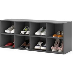 COSTWAY Banc à Chaussures 8 Compartiments, Banc de Rangement Chaussure Charge 230 kg pour Entrée, Couloir, Salon, Banc Bout de Lit pour Chambre, 102 x 30 x 41 cm (Gris) - Publicité