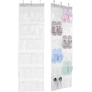 FTVOGUE Sac de Rangement pour Chaussures à 24 grilles Sac Suspendu pour Porte de Salle de Bain en PVC (Blanc Transparent) - Publicité