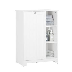 SoBuy Armoire à Linge avec Sac à Linge, Meuble Bas de Salle de Bain, Coffre à Linge, Porte Vêtement, Corbeille à Linge Sale avec 3 étagères et 1 Panier à Linge Amovible, 60x37x86 cm, BZR105-W - Publicité