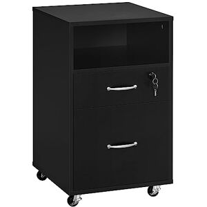 Yaheetech Caisson de Bureau sur roulettes à 2 Tiroirs, Meuble Rangement de doissier doucument, Compartiment Ouvert, 40 × 40 × 65,5 cm Noir - Publicité