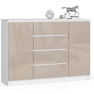 AKORD Commode K 160 cm 4 Tiroirs 2 Portes vers Le Salon Chambre Bureau   Rangement Chambre Enfant   Commode Salon Coucher Enfant Adulte   Meuble TV   Couleur Blanc/Cappuccino Brillant - Publicité