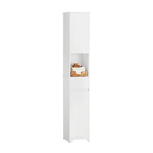 SoBuy Meuble Colonne de Salle de Bain Armoire Haute Etagère de Rangement Meuble de Rangement sur Pieds avec 2 Portes et 1 Tiror et 1 Compartiment Ouvert, 30x30x170 cm, BZR109-W - Publicité