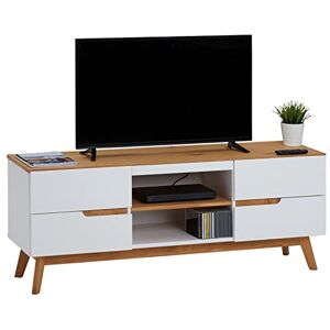 IDIMEX Meuble TV Tibor Banc télé de 149 cm au Style scandinave Design Vintage Nordique avec 4 tiroirs et 2 niches, en pin Massif lasuré Blanc - Publicité