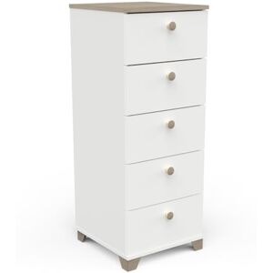 Demeyere Chiffonnier Scandinave En Bois 5 Tiroirs Tendance – Coloris Blanc Mat & Chêne Kronberg 40 x 42 x 104 cm - Publicité