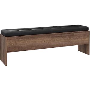 Meubletmoi Banc Coffre/Bout de lit L165 cm Revêtement Décor Chêne Foncé avec Assise Rembourrée et Capitonnée Noir Design Contemporain Riviera - Publicité