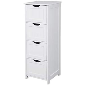 WOLTU BZS07ws Meuble de Toilette sur Pied Commode Buffet Armoire de Rangement avec 4 tiroirs Armoire Polyvalente Table de Chevet, 30 x 30 x 81cm, Blanc - Publicité