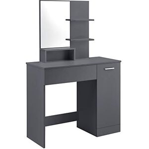 [en.casa] Coiffeuse Design avec Miroir Tiroir Étagères Compartiment de Stockage avec Porte Commode de Coiffure Stylée Panneau de Particules Mélaminé 138 x 90 x 38 cm Gris Foncé - Publicité