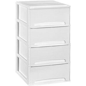 COM-FORT HOUSE Commode empilable en plastique   Modèle Lineas   Couleur blanche   Modèle à 4 tiroirs   Tiroirs de rangement modulaires, Blanc Lignes - Publicité