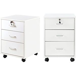 TUKAILAi Lot de 2 Caisson de Bureau, Caisson de Rangement Mobile à 3 tiroirs verrouillable, Armoire de Bureau avec roulettes, Meuble de Rangement Mobile pour Documents légaux Format A4 (Blanc) - Publicité