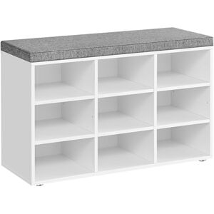 VASAGLE Banc à Chaussures, Meuble d’Entrée, Rangement Chaussures, Assise Rembourrée et 9 Compartiments, Étagère Porte-Chaussures, Capacité de Charge 136 kg, Blanc Nuage LHS009W14 - Publicité