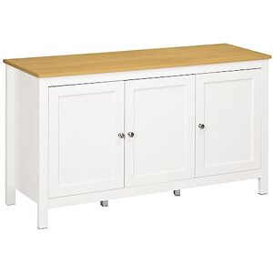 HOMCOM Buffet Meuble de Rangement avec 3 Portes 2 étagères réglables Plateau Aspect Bois Clair 120 x 40 x 70 cm Blanc - Publicité