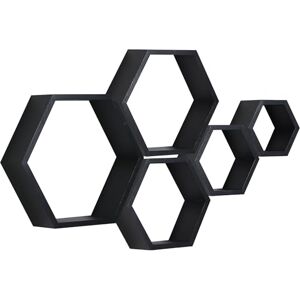 PHOENANCEE Lot de 5 étagères flottantes hexagonales en Bois à Fixation Murale hexagonale pour Chambre à Coucher, Salon, Bureau, décoration d'intérieur (Noir) - Publicité