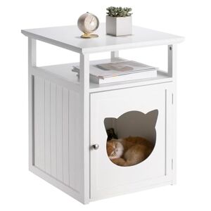 IDIMEX Table de Chevet GATO Petite Commode avec Un Espace nid pour Chat, en MDF lasuré de Coloris Blanc - Publicité