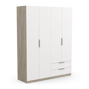 Demeyere Armoire Dressing avec Penderie Moderne 4 Portes 5 Etagères 2 Tiroirs – Coloris Chêne Kronberg & Blanc Mat-157, Bois d'ingénierie, Gris, 157,3 x 51,1 x 203 cm - Publicité