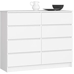 AKORD Commode K-120 avec 8 Tiroirs   Commode Classique pour La Chambre, Salon   Meuble de Rangement   L120 x H99 x P40 cm, Poids 65 kg   Blanche - Publicité