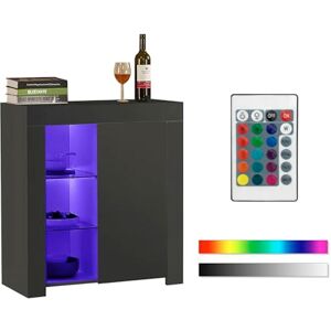 TUKAILAi Buffet moderne 1 porte de couleur mate ultra-brillante avec lumières LED pour salle à manger, salon, cuisine, bureau noir - Publicité