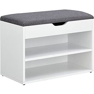 [en.casa] Banc à Chaussures Design Étagère à 2 Niveaux Meuble de Rangement pour 4 Paires de Chaussures avec Siège Rembourré Rabattable Panneau de Particules Polyester Coton 46 x 60 x 30 cm Blanc Gris - Publicité