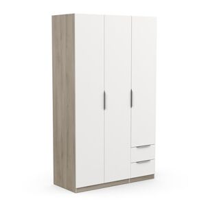 Demeyere Armoire Dressing avec Penderie Moderne 3 Portes 2 Tiroirs 4 Niches – Coloris Chêne Kronberg & Blanc Mat-119, Bois d'ingénierie, Gris, 119,4 x 51,1 x 203 cm - Publicité