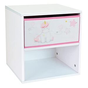 Fun House 713045 Licorne Chevet/Table de Nuit avec tiroir H.36 X L. 33 X P. 30 CM pour Enfant, Blanc/Rose, à partir de 2 Ans - Publicité