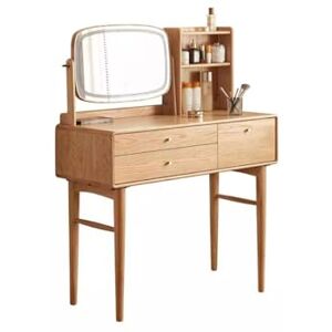 ULTRAWAVE Table de Maquillage Commode en bois massif avec trois tiroirs, miroir de maquillage réglable, coiffeuse, chambre à coucher, petit appartement, Table de rangement de maquillage Habillage de Vanité - Publicité