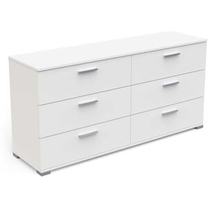 Demeyere Commode 6 Tiroirs En Bois Blanche – Style Intemporel – Coloris Blanc Mat & Finitions Grises 151 x 76 x 42 cm - Publicité