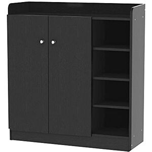 HOMCOM Meuble de Rangement à Chaussures pour entrée Armoire à Chaussures avec 4 Compartiments Ouverts et Placard Double Porte étagère réglable 83L x 30l x 90H cm Noir - Publicité