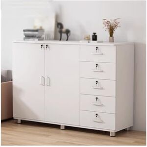 GRFIT Armoire de Fichiers Classeur de Bureau classeur 5 tiroirs Plus Armoire de Rangement avec Serrure Bureau classeur en Bois Armoire Courte Stockage de fichiers Armoire de Bureau (Color : White) - Publicité