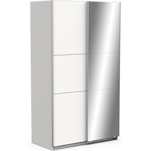 Demeyere Armoire Porte Coulissante avec Miroir & Penderie Moderne – Coloris Blanc Mat & Finitions Métal-116, Bois d'ingénierie, Gris, 116,5 x 59,8 x 203 cm - Publicité