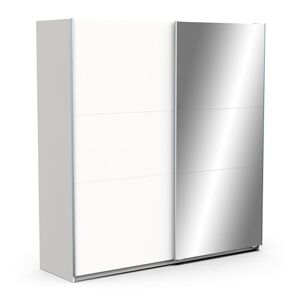 Demeyere Armoire Porte Coulissante avec Miroir & Penderie Moderne – Coloris Blanc Mat & Finitions Métal-194, Bois d'ingénierie, Gris, 194,5 x 59,9 x 203 cm - Publicité