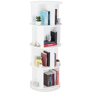 Relaxdays Etagère à Livres rotative, bibliothèque, en Bois, Rangement CD/DVD, Salon, Bureau, H x D: 138 x 50 cm, Blanc, 1 élément - Publicité