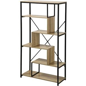 Casâme Étagère Moderne Multi-Compartiments Style Industriel Décor Chêne et Noir Panneaux de Bois et métal Noir Meuble de Rangement pour Salon 84 x 34 x H160 cm - Publicité