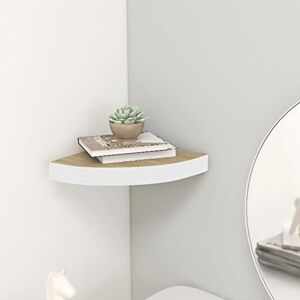 Homgoday Étagère murale d'angle flottante pour salon, chambre à coucher, salle de bain, cuisine, bureau, chêne et blanc, 25 x 25 x 3,8 cm, MDF - Publicité