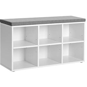 VASAGLE Banc à Chaussures, Meuble à Chaussures, Rangement, 6 Compartiments, 3 étagères réglables, Facile à Assembler, Peu encombrant, pour entrée, Chambre, Blanc LHS23WT - Publicité