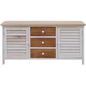 Rebecca Mobili Banc d'Entree, Coffre de Rangement Blanc Marron, Bois, Style Country, 2 Portes 2 Tiroirs – Dimensions: 44 x 89,5 x 34 cm (HxLxL) Art. RE4184 - Publicité