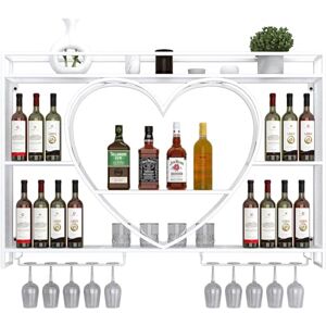 XONJEMU Présentoir à vin Mural en métal Blanc, Supports à vin Ronds industriels, Support en Verre, Support en Fer pour Les Bars de Restaurants à Domicile - Publicité