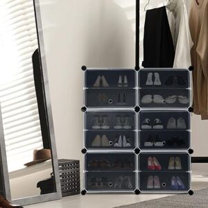 MU LIN Mulin Étagère à chaussures modulaires à 6 compartiments, porte-chaussures et armoire constructible, cadre en acier renforcé, 84 x 31 x 91 cm, pour entrée et couloir (Noir) - Publicité