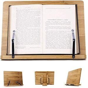 ITODA Rétro Tablette Support Porte-Livre Lecture Ipad Livre de cuisine Porte-recettes Casier à livres en Bambou Etagère à livres Multifonctionnel Anti-myopie Réglable 5 Degré pour Bureau Cuisine - Publicité